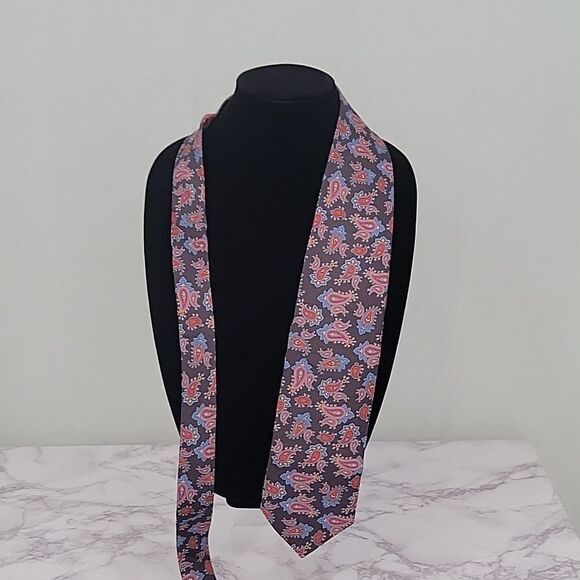 Shemoy Premium Silk Necktie 70s Vintage Gray with blue and red paisley tie - Picture 1 of 8